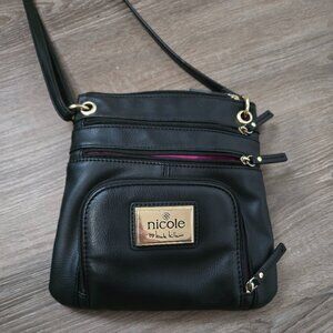 Nicole by Nicole Miller Black Crossbody Bag Faux Leather Zip Pocket